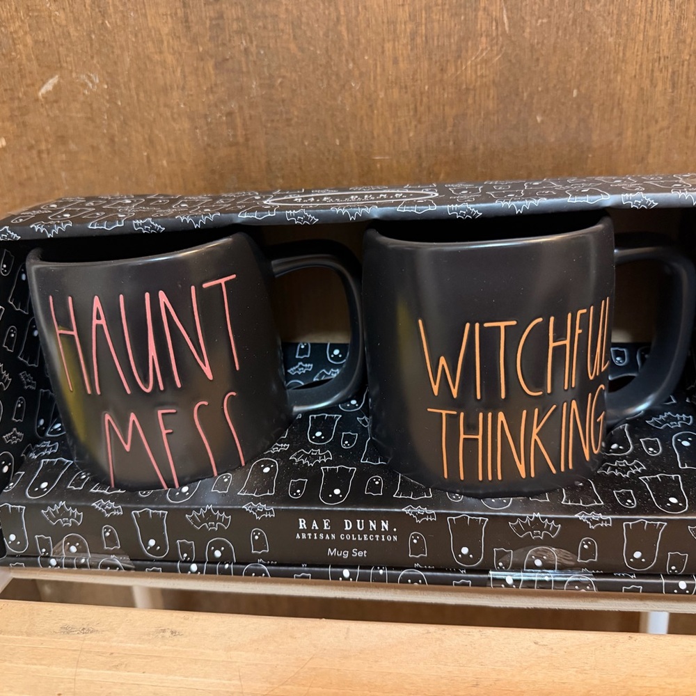 Rae Dunn Mug Set - Haunt Mess & Witchful Thinking or Boo Friend and Ghoul Friend